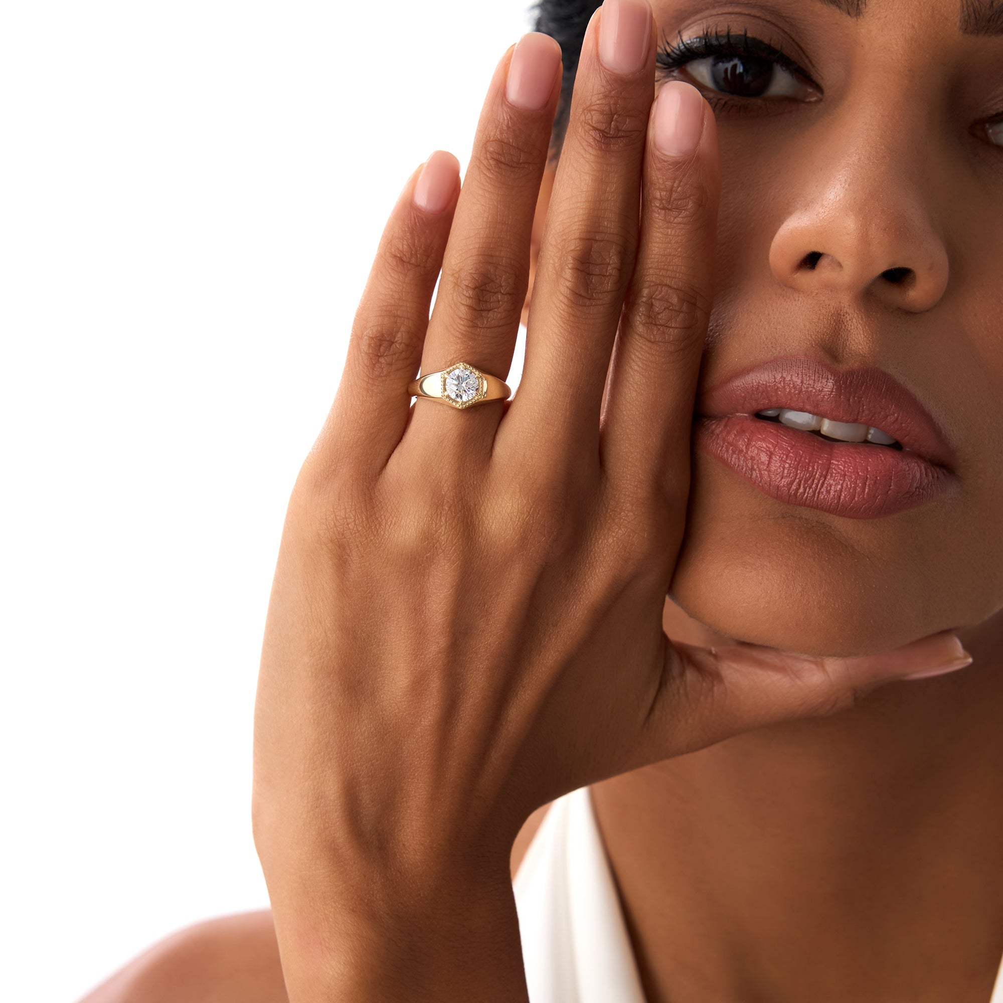 OBFJ0388 - 0.75 Ctw 14k Lab Grown Diamond Hexagon Signet Ring - Maia 7