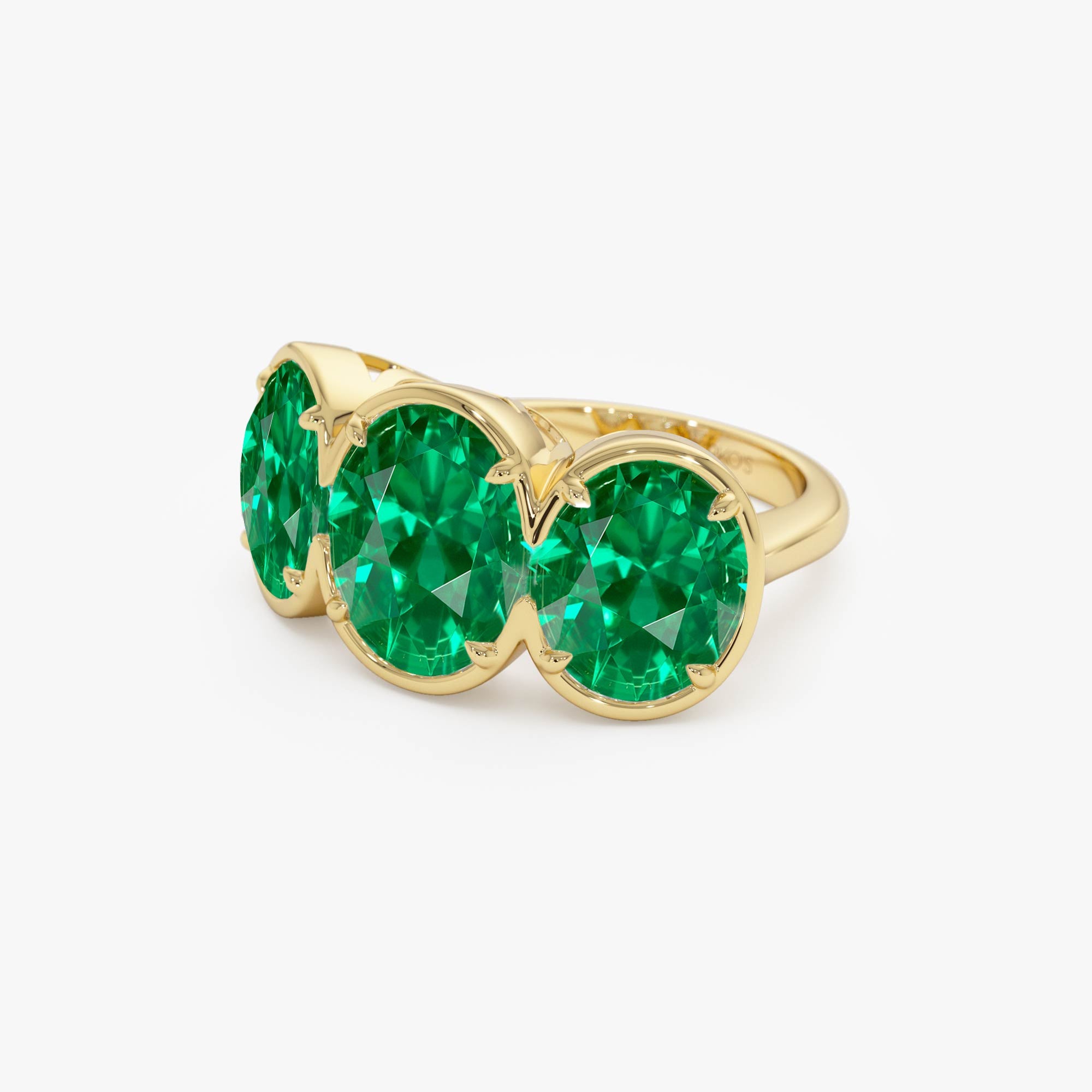 OBFJ0029 - 9.15 Ctw Lab Grown Colombian Emerald Three Stone Ring - Thea - 14K Gold 5