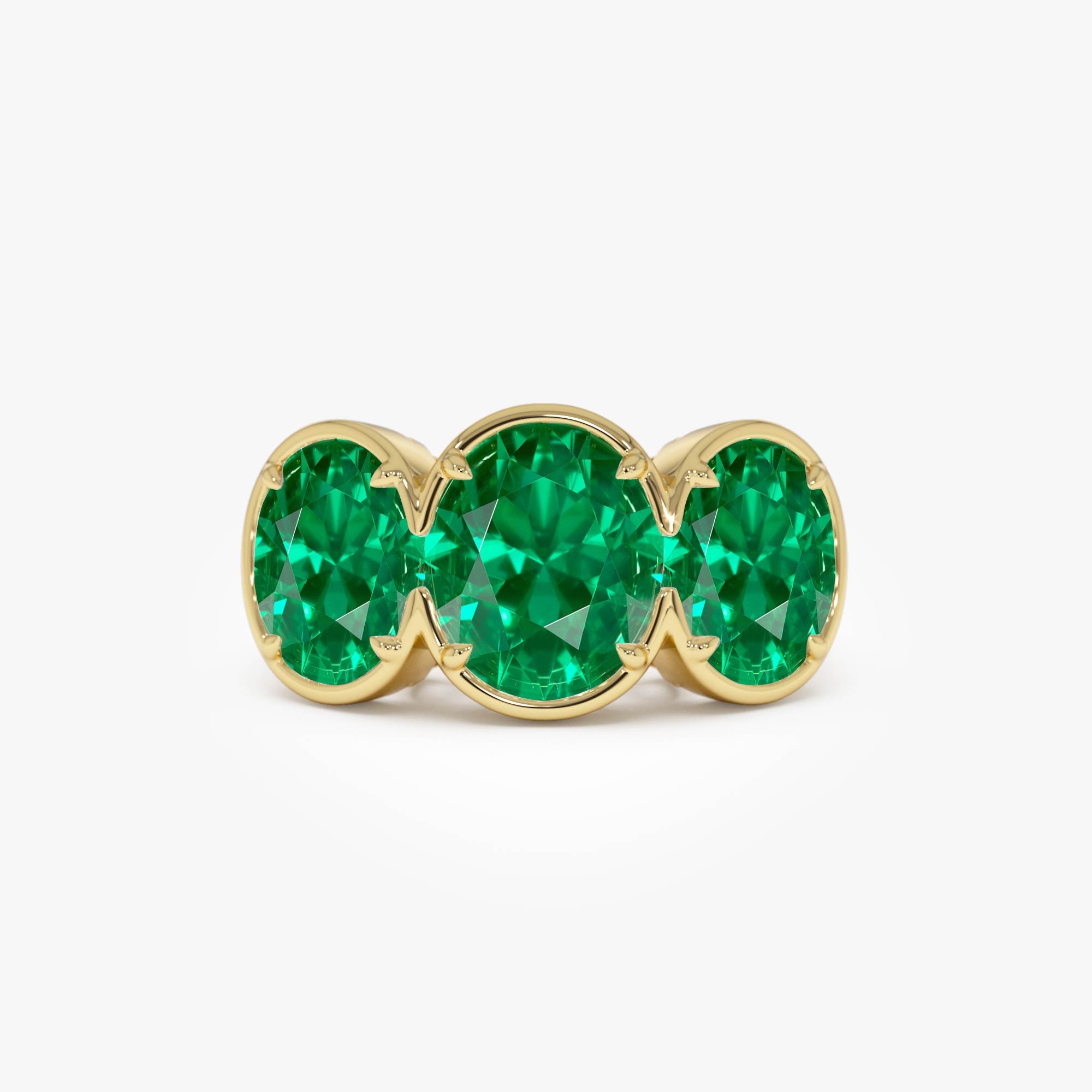 OBFJ0029 - 9.15 Ctw Lab Grown Colombian Emerald Three Stone Ring - Thea - 14K Gold 1