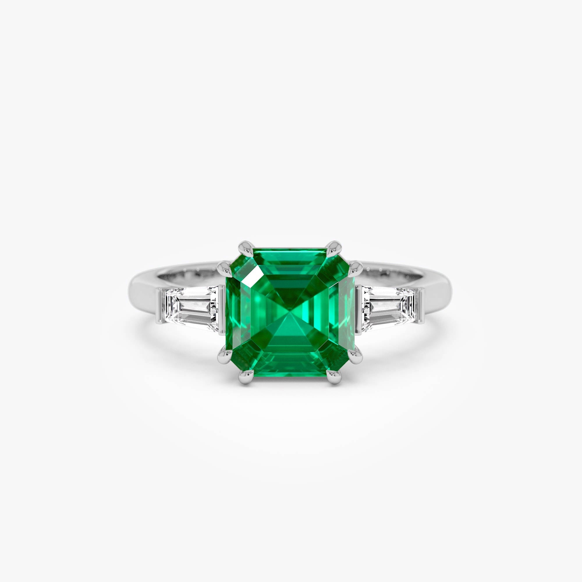 OBFJ0372 - 2.35 Ctw 14k Asscher Cut Lab Grown Colombian Emerald and Baguette Diamond Ring - Lena 5