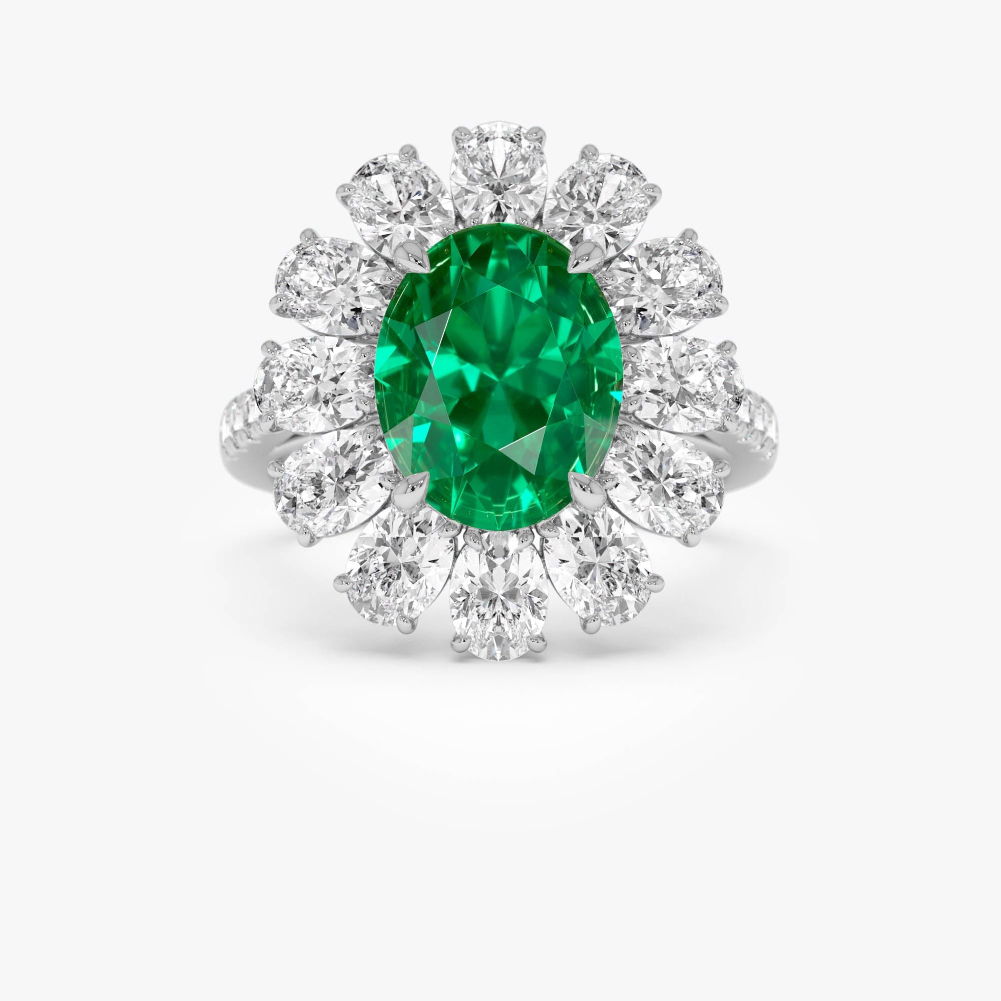 OBFJ0370 - 5.30 Ctw 14k Lab Grown Colombian Emerald and Oval Diamond Halo Statement Ring - Nysa 8