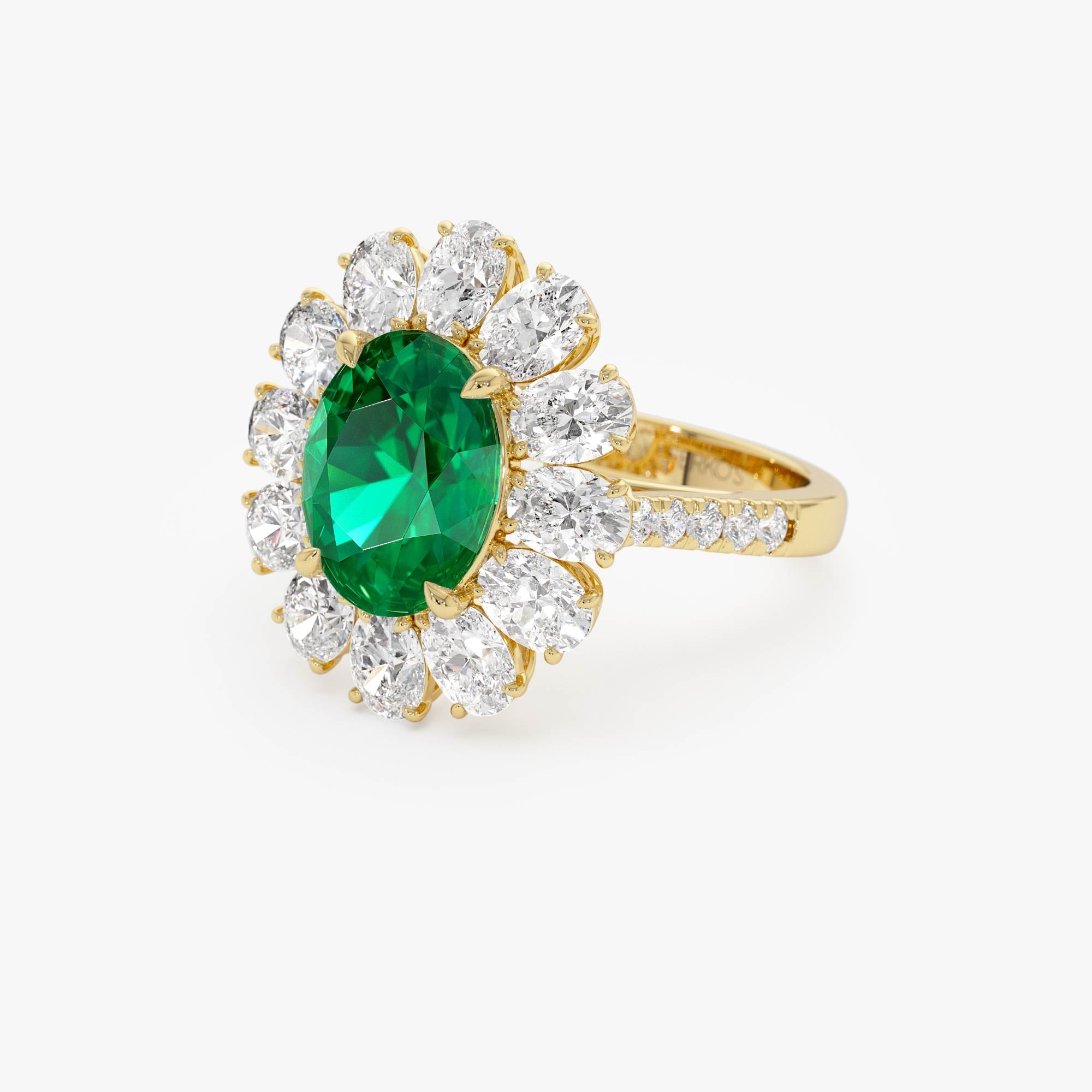 OBFJ0370 - 5.30 Ctw 14k Lab Grown Colombian Emerald and Oval Diamond Halo Statement Ring - Nysa 9