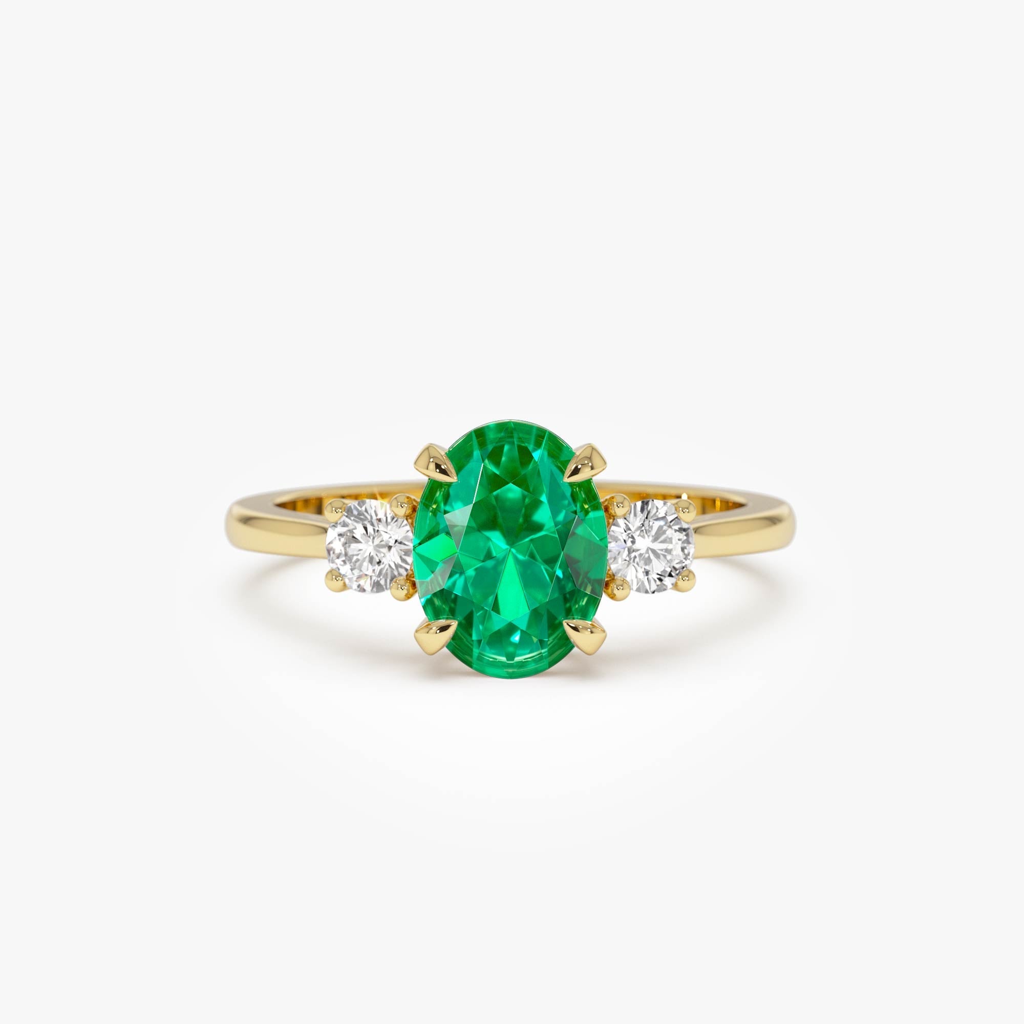 OBFJ0378 - 1.20 Ctw 14k Lab Grown Colombian Emerald and Diamond Three Stone Ring - Lyra 1