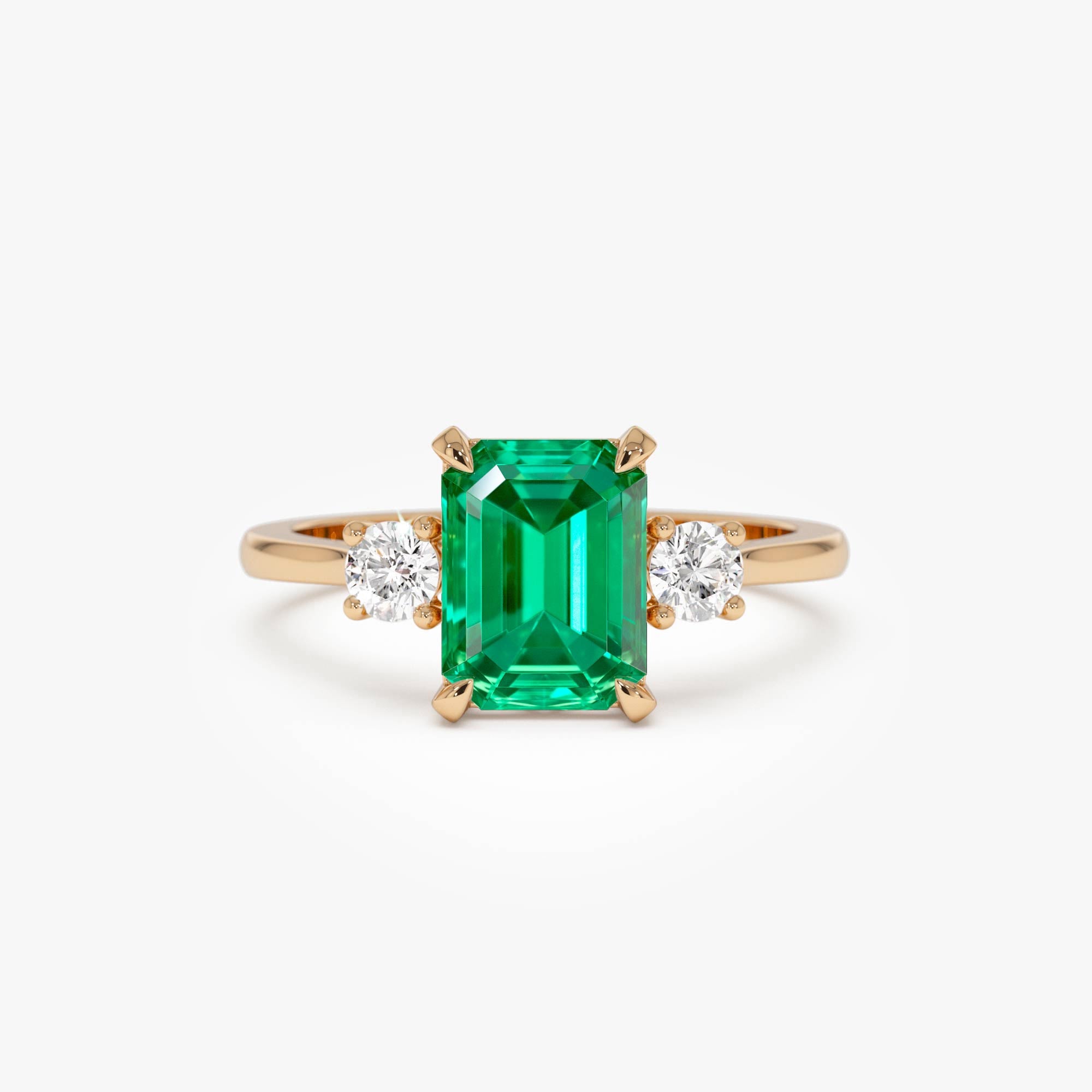 OBFJ0379 - 1.50 Ctw Lab Grown Colombian Emerald and Diamond Three Stone Ring - Thia 5