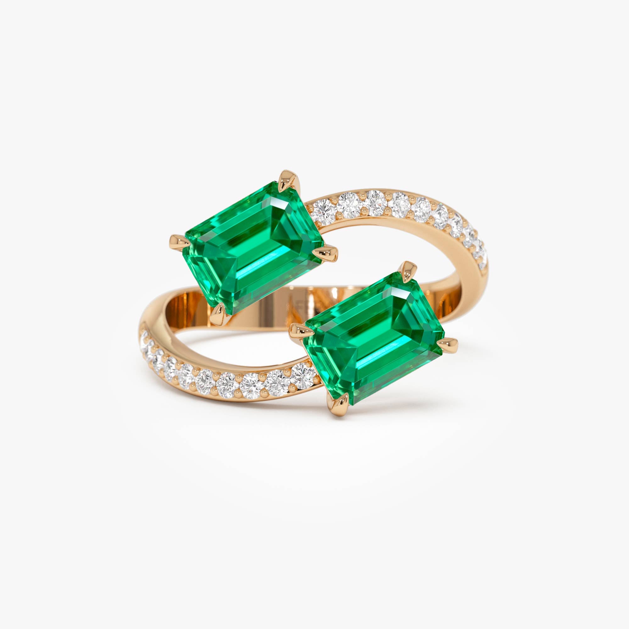 OBFJ0373 - 1.15 Ctw Lab Grown Emerald and Diamond Bypass Statement Ring - Danae ring in selectable metal and diamond options - Roselle Jewelry view 7