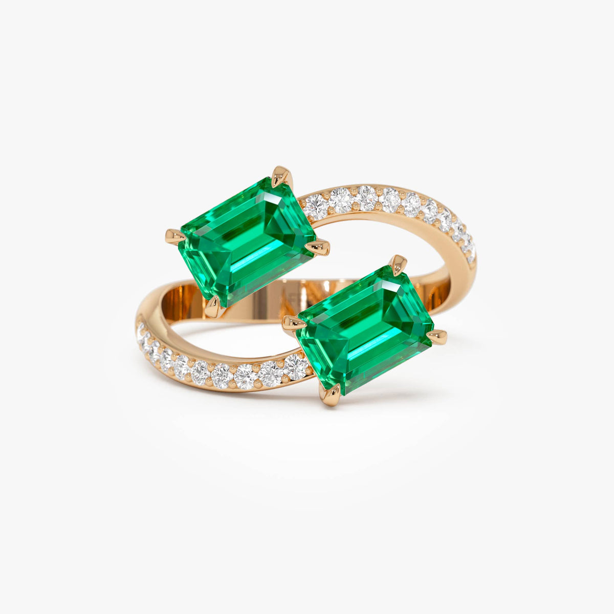 OBFJ0373 - 1.15 Ctw Lab Grown Emerald and Diamond Bypass Statement Ring - Danae ring in selectable metal and diamond options - Roselle Jewelry view 7