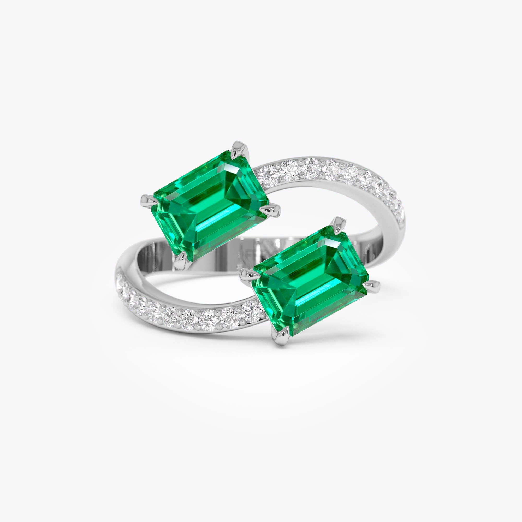 OBFJ0032 - 1.15 Ctw Lab Grown Emerald and Diamond Bypass Statement Ring - Danae - 14K Gold 8