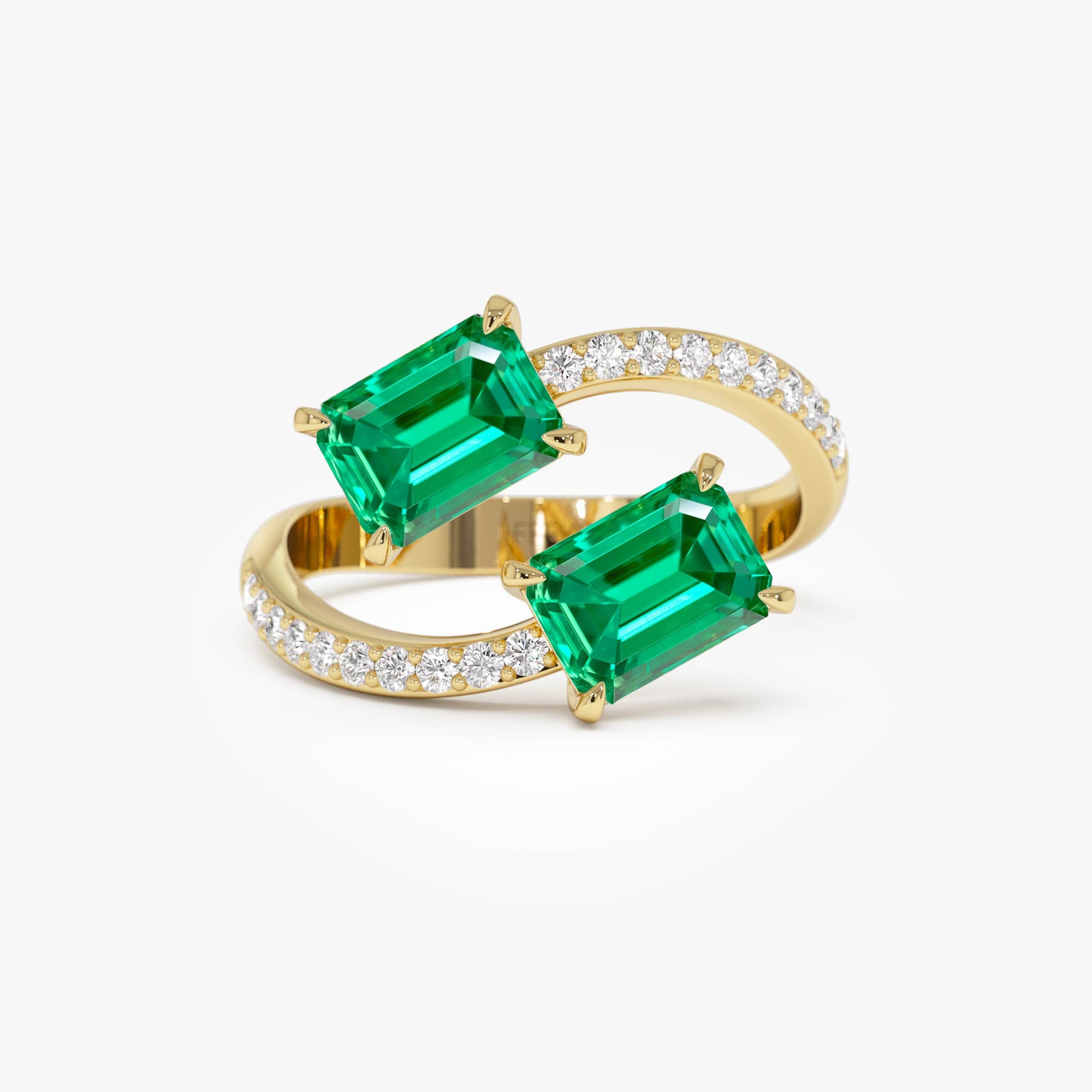 OBFJ0032 - 1.15 Ctw Lab Grown Emerald and Diamond Bypass Statement Ring - Danae - 14K Gold 1