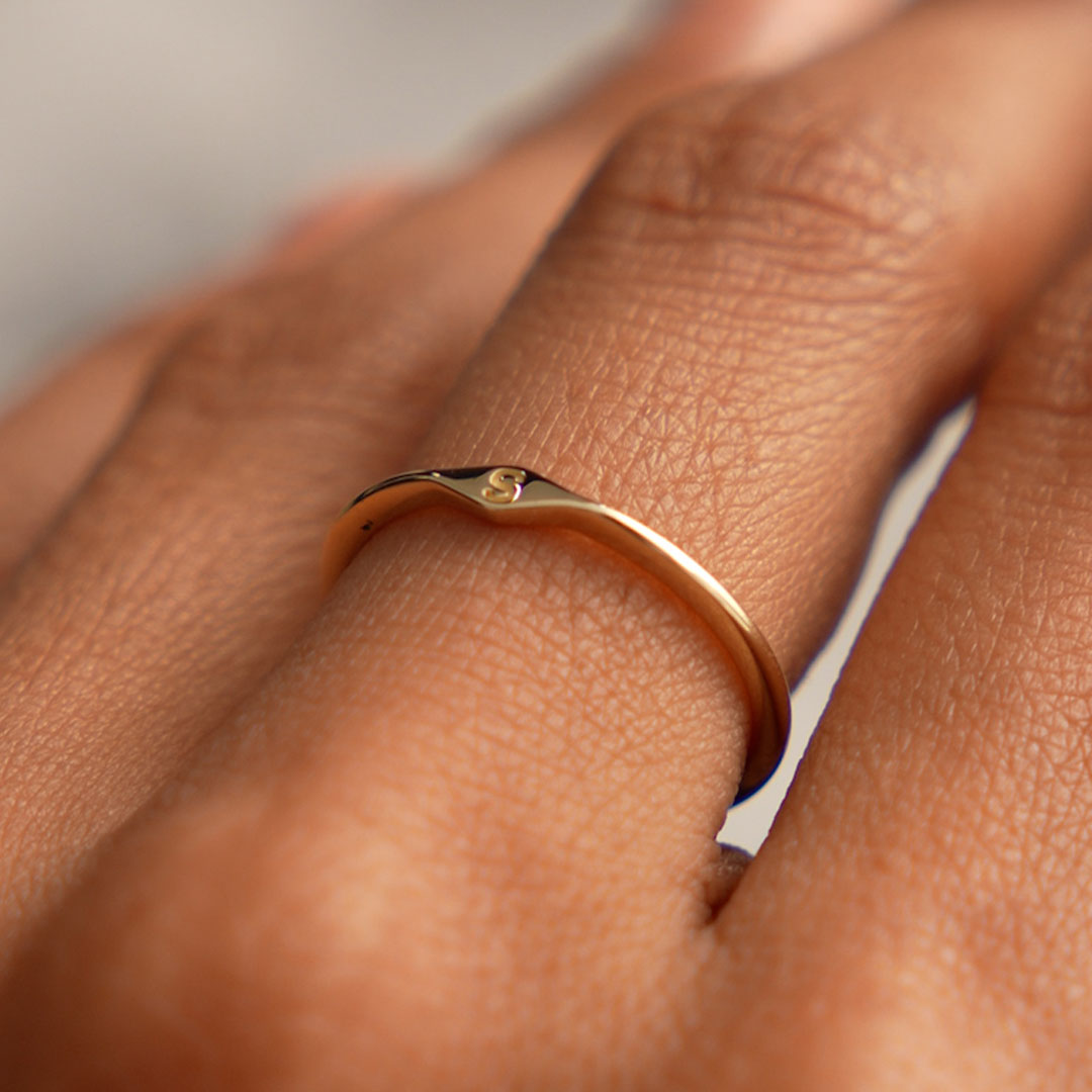 OBFJ0520 - 14K Gold Diamond Shape Initial Ring 3