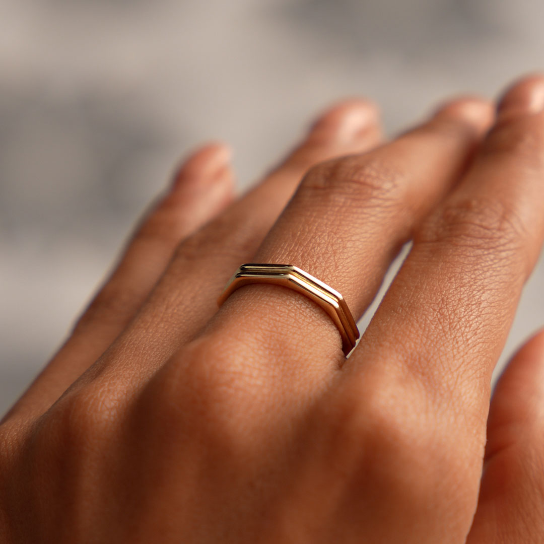 OBFJ0512 - 14K Octagon Double Band Ring 2