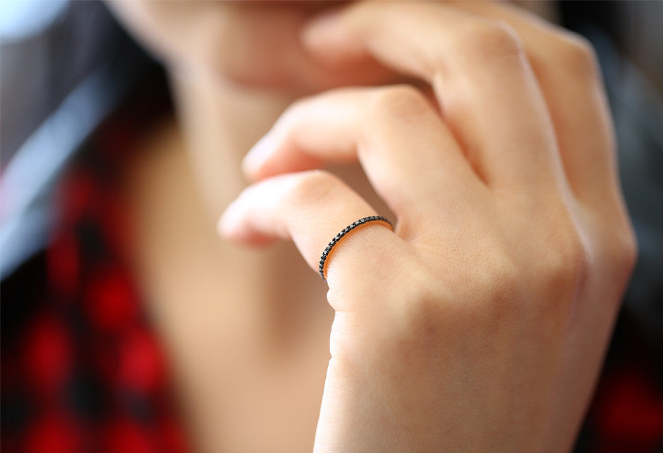 OBFJ1587 - Black Diamond Eternity Band ring in selectable metal and diamond options - Roselle Jewelry view 7