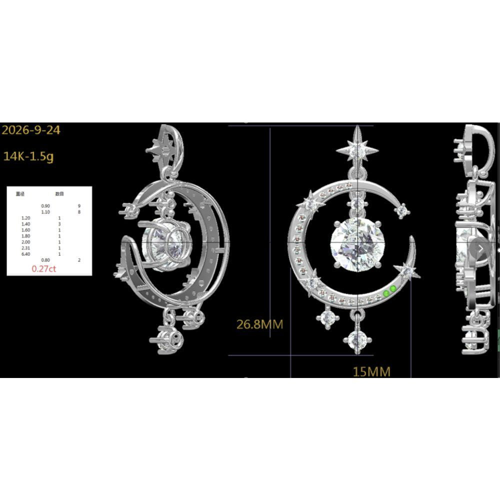 LC0924 - Celestial Moon Star Round Diamond Pendant