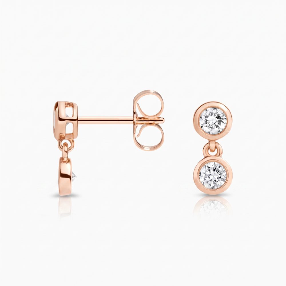 LE738 - Dua Round Lab Diamond Bezel Drop Earrings 0.4CTW