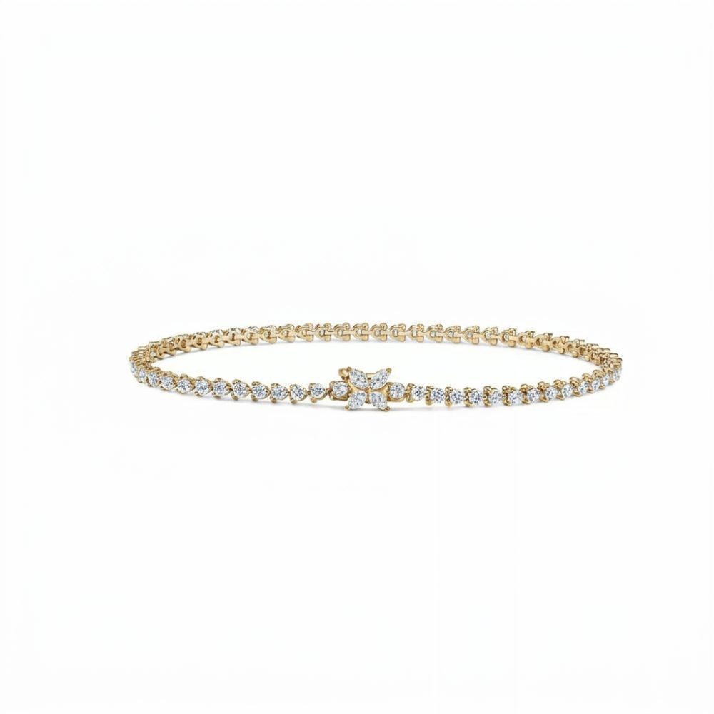 LBT001 - Marquise Cluster Floral Round Diamond Tennis Bracelet