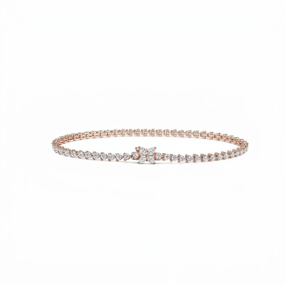LBT001 - Marquise Cluster Floral Round Diamond Tennis Bracelet