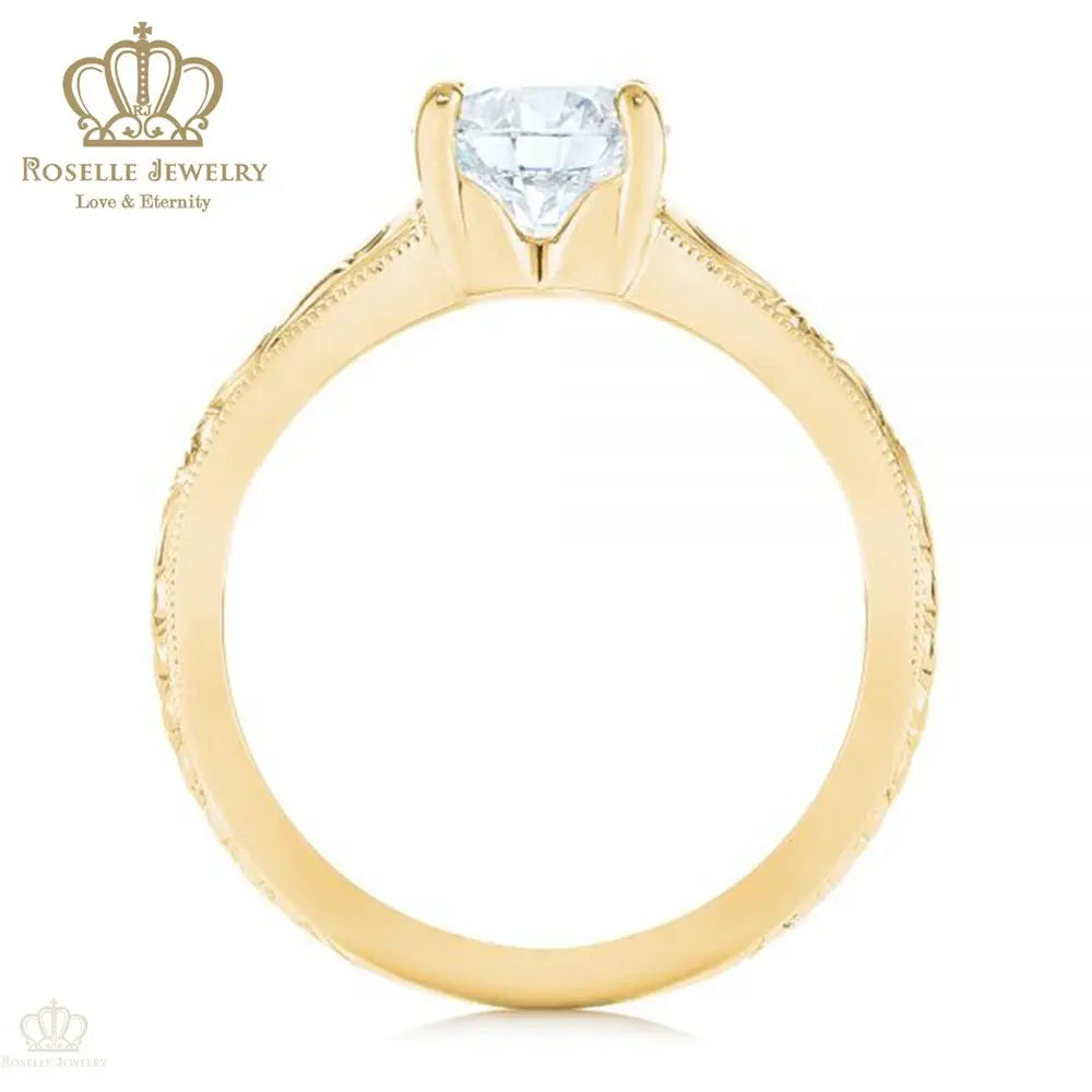 CHARLISA™ Hand Engraved Solitaire Diamond Engagement Ring- EC003 - Roselle Jewelry