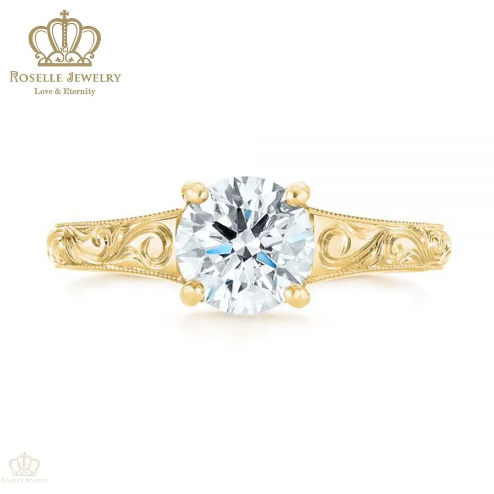 CHARLISA™ Hand Engraved Solitaire Diamond Engagement Ring- EC003 - Roselle Jewelry