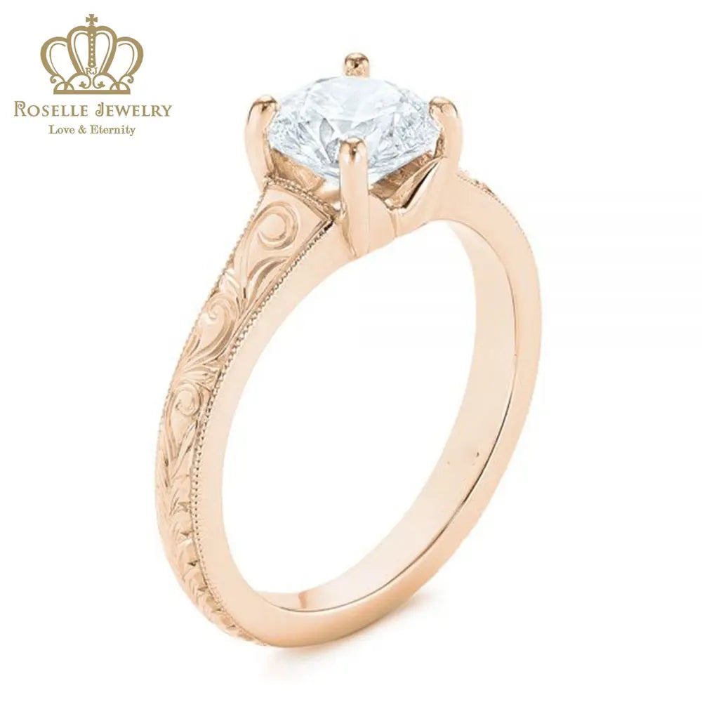 CHARLISA™ Hand Engraved Solitaire Diamond Engagement Ring- EC003 - Roselle Jewelry