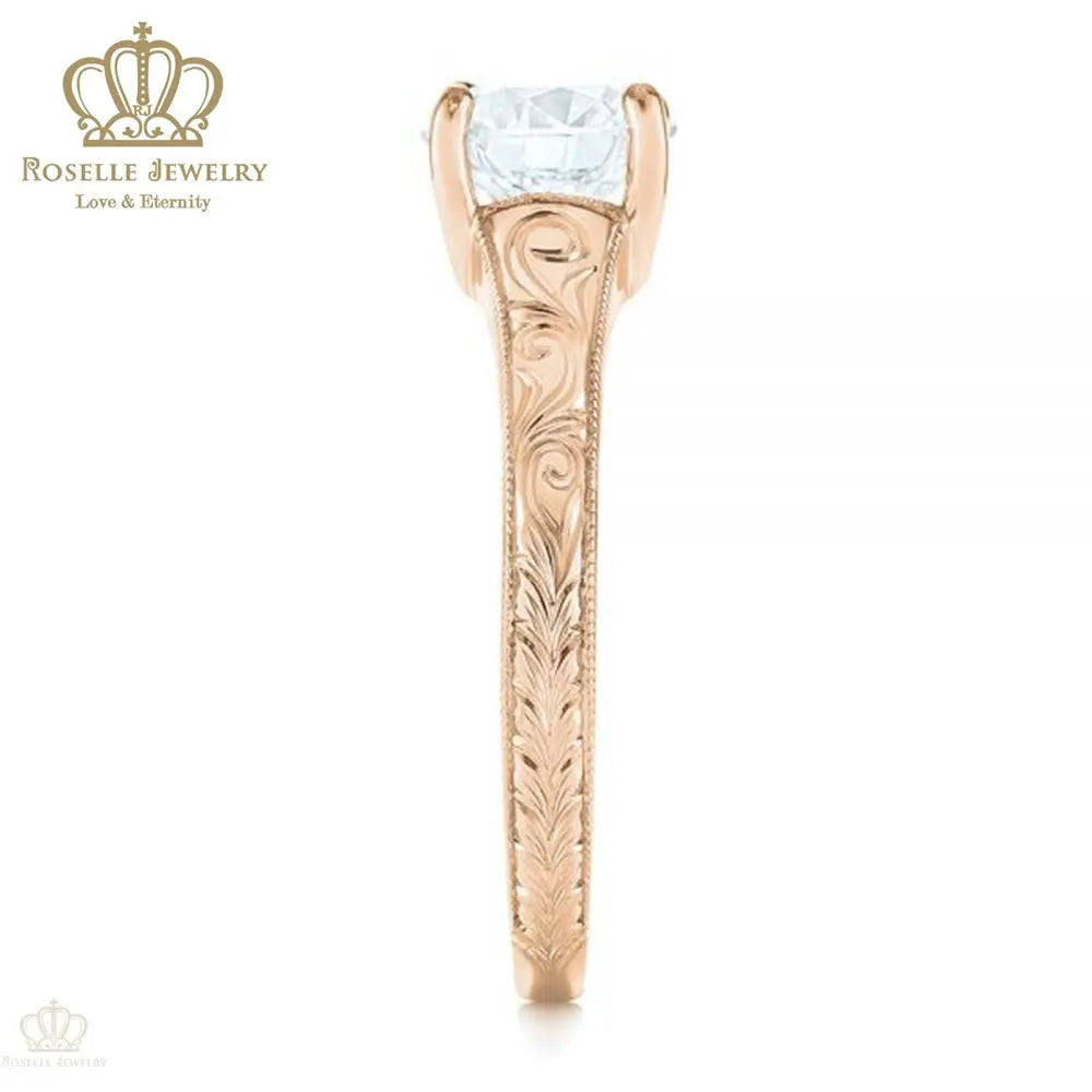CHARLISA™ Hand Engraved Solitaire Diamond Engagement Ring- EC003 - Roselle Jewelry