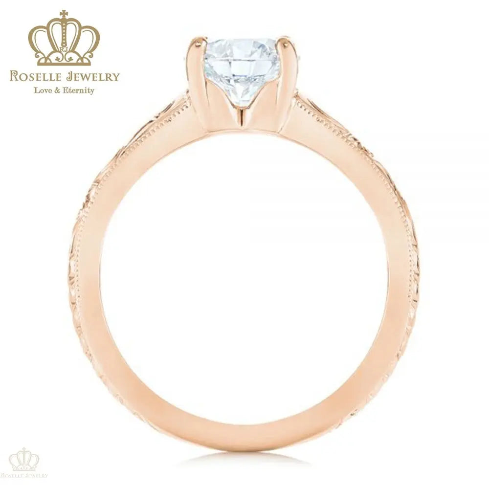 CHARLISA™ Hand Engraved Solitaire Diamond Engagement Ring- EC003 - Roselle Jewelry