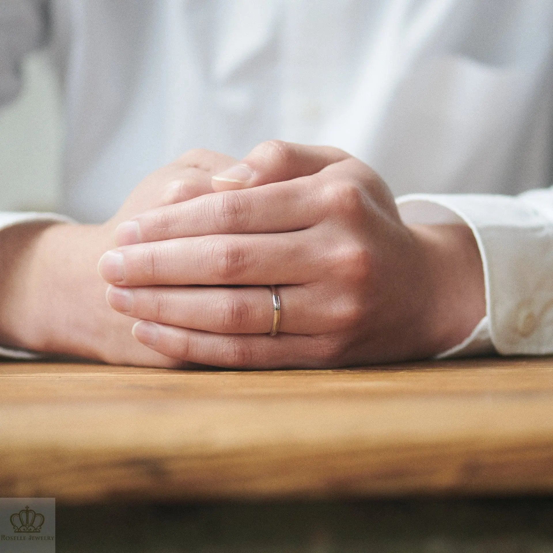 Japanese Style Two Tone Couple Diamond Wedding Ring Set - WM17 - Roselle Jewelry