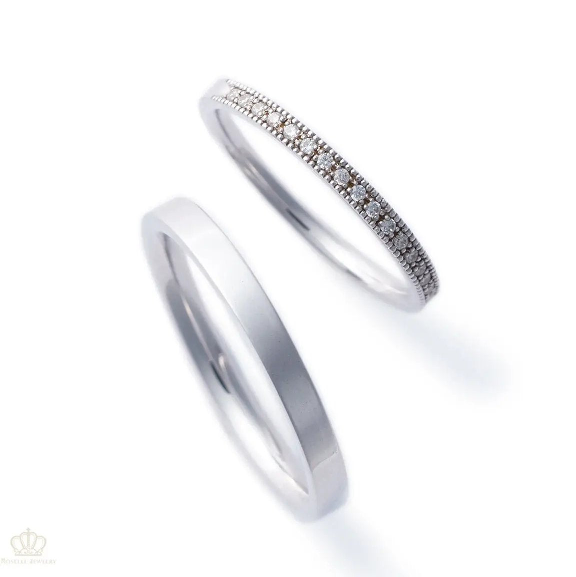 Japanese Style Eternity Couple Diamond Wedding Ring Set - WM18 - Roselle Jewelry
