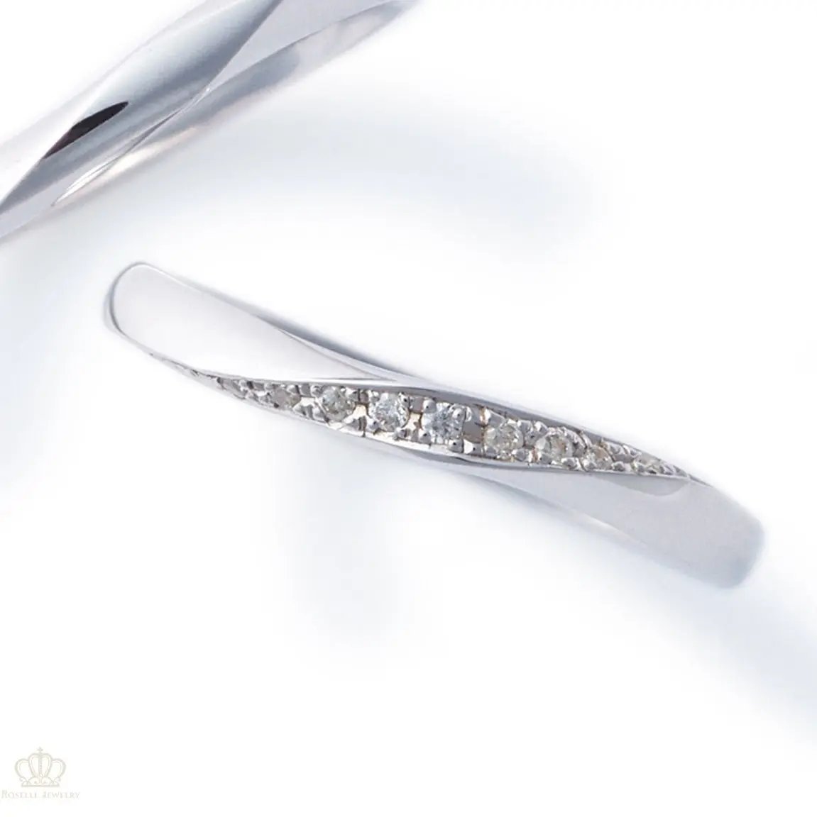 Japanese Style Twist Couple Diamond Wedding Ring Set - WM24 - Roselle Jewelry