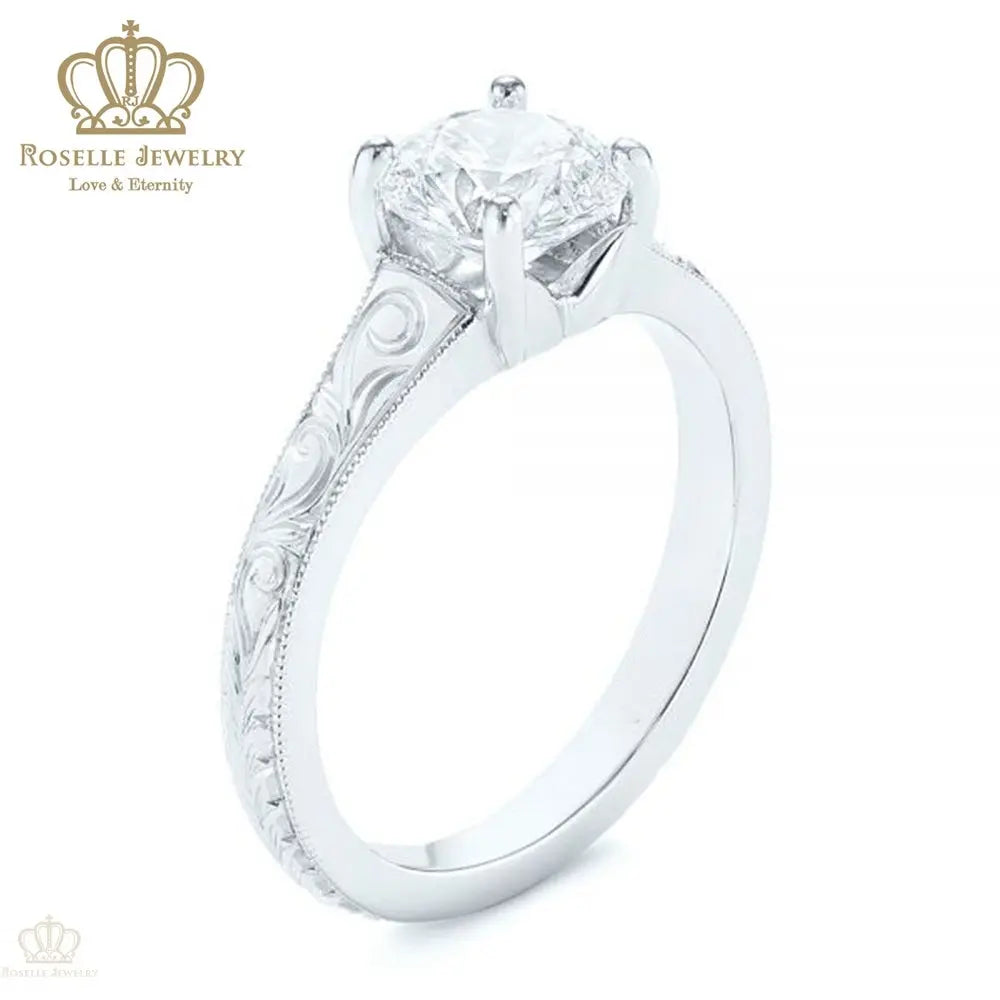 CHARLISA™ Hand Engraved Solitaire Diamond Engagement Ring- EC003 - Roselle Jewelry