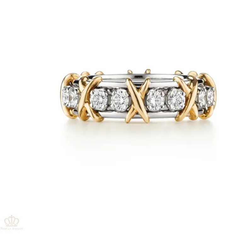 1.14CTW 18K Two Tone Gold Eternity Fashion Diamond Band Ring - FR001 - Roselle Jewelry