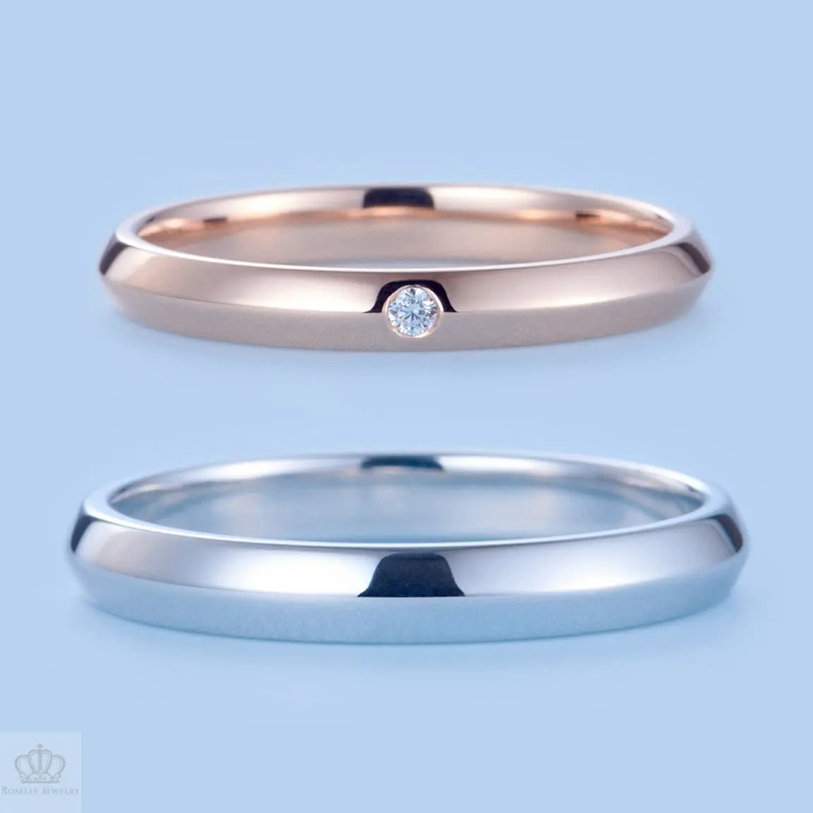 Japanese Style Couple Diamond Wedding Ring Set - WM15 - Roselle Jewelry