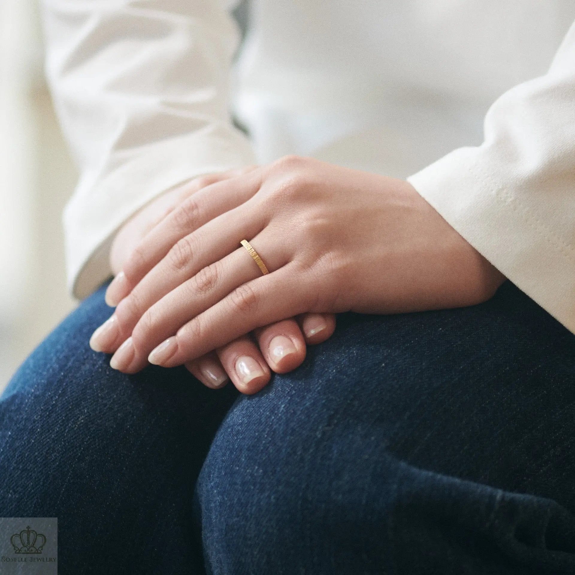 Japanese Style Forging Unique Couple Diamond Wedding Ring Set - WM19 - Roselle Jewelry