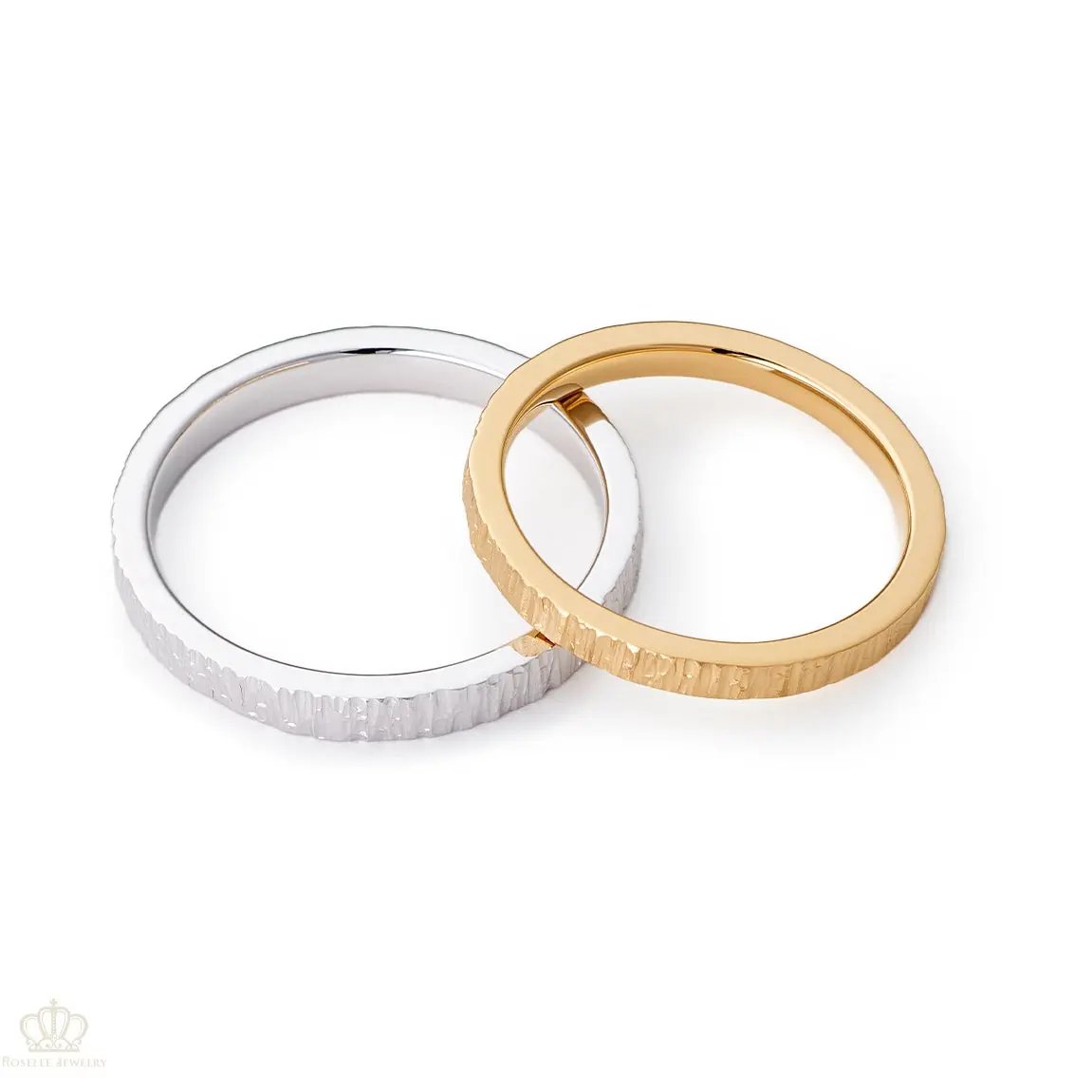 Japanese Style Forging Unique Couple Diamond Wedding Ring Set - WM19 - Roselle Jewelry