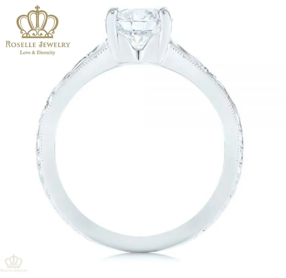 CHARLISA™ Hand Engraved Solitaire Diamond Engagement Ring- EC003 - Roselle Jewelry