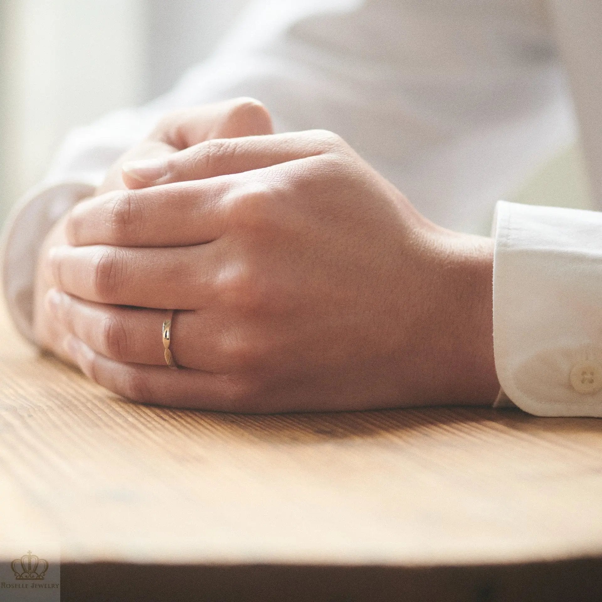 Japanese Style Ribbon Unique Couple Diamond Wedding Ring Set - WM23 - Roselle Jewelry