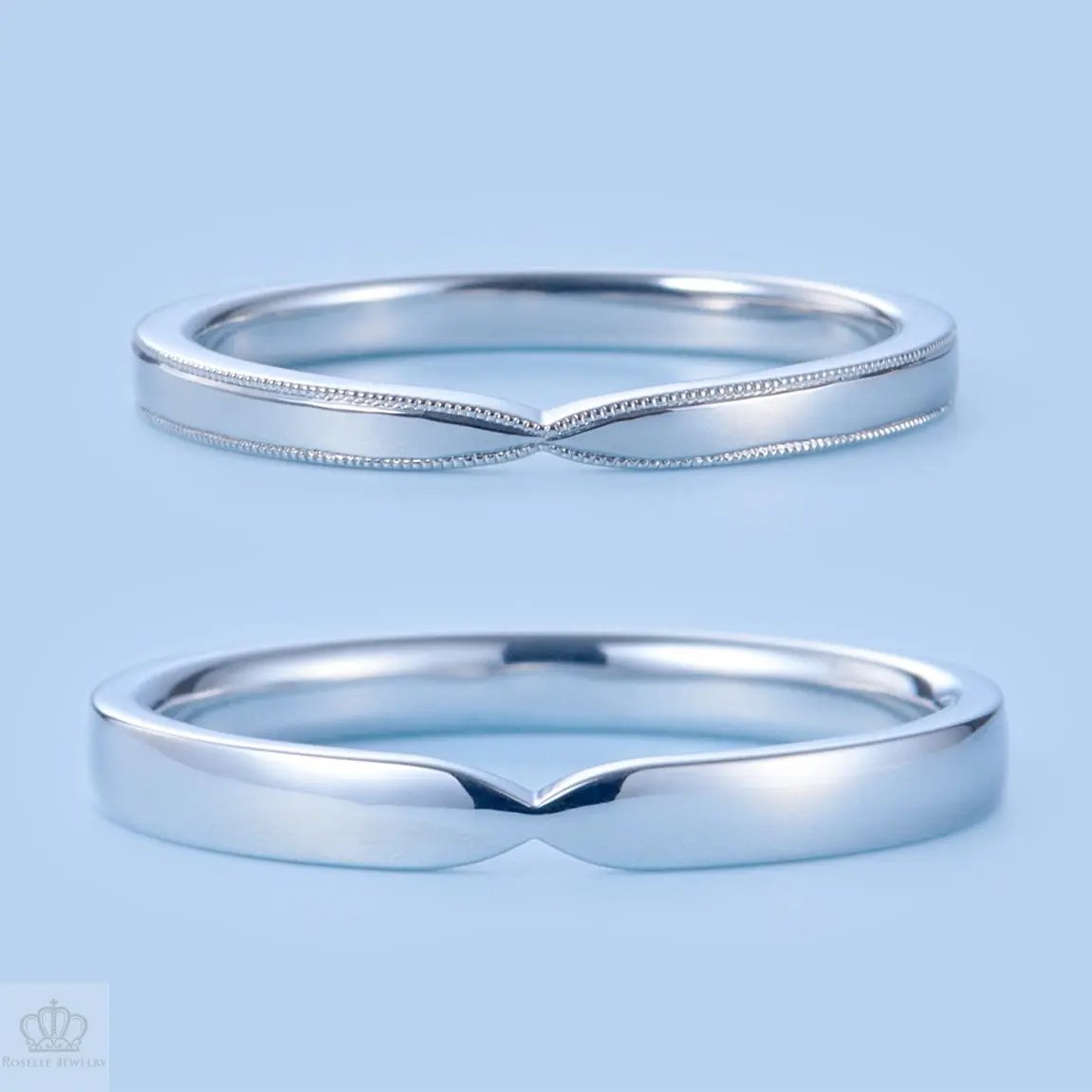 Japanese Style Ribbon Unique Couple Diamond Wedding Ring Set - WM23 - Roselle Jewelry