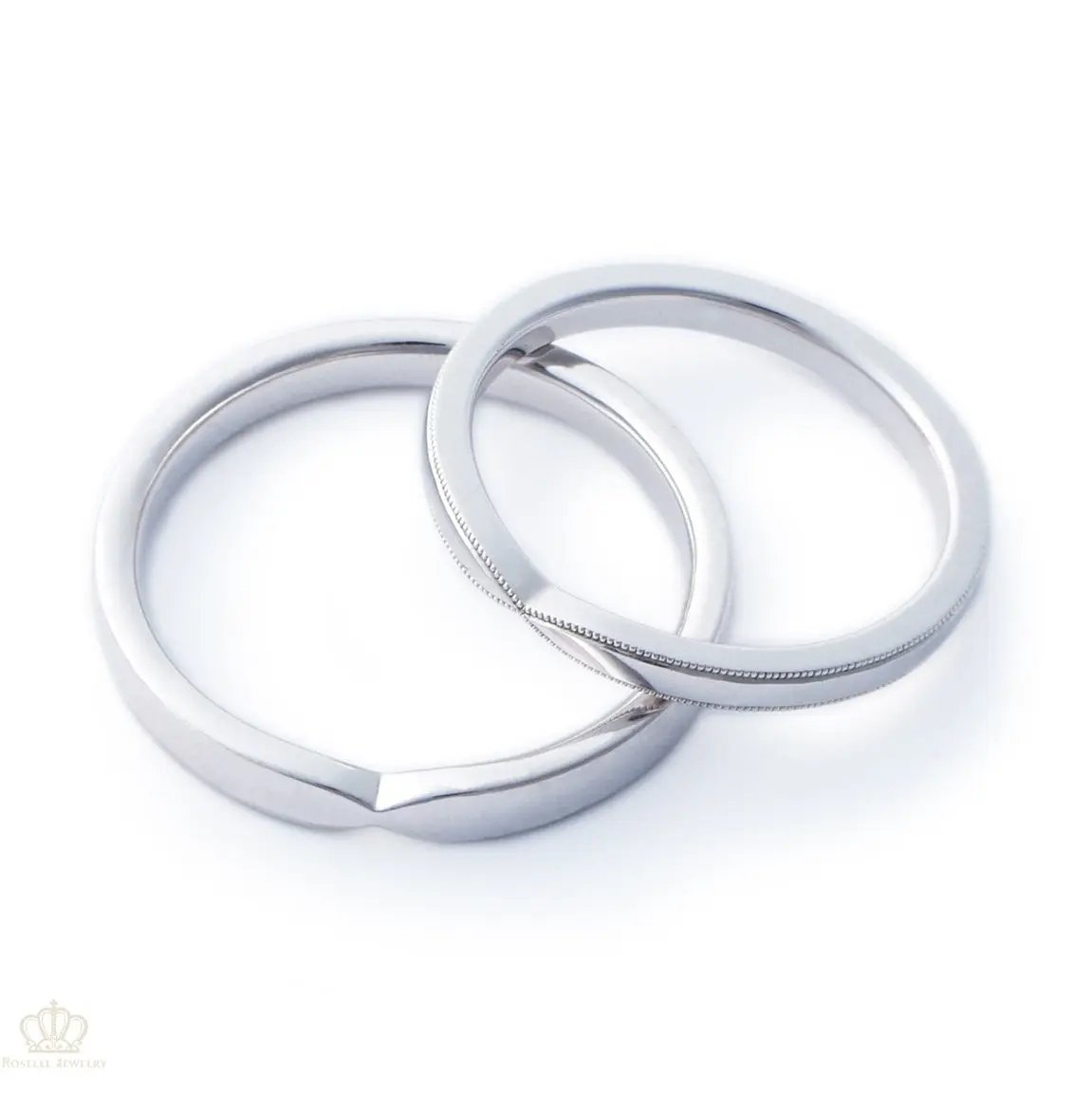 Japanese Style Ribbon Unique Couple Diamond Wedding Ring Set - WM23 - Roselle Jewelry