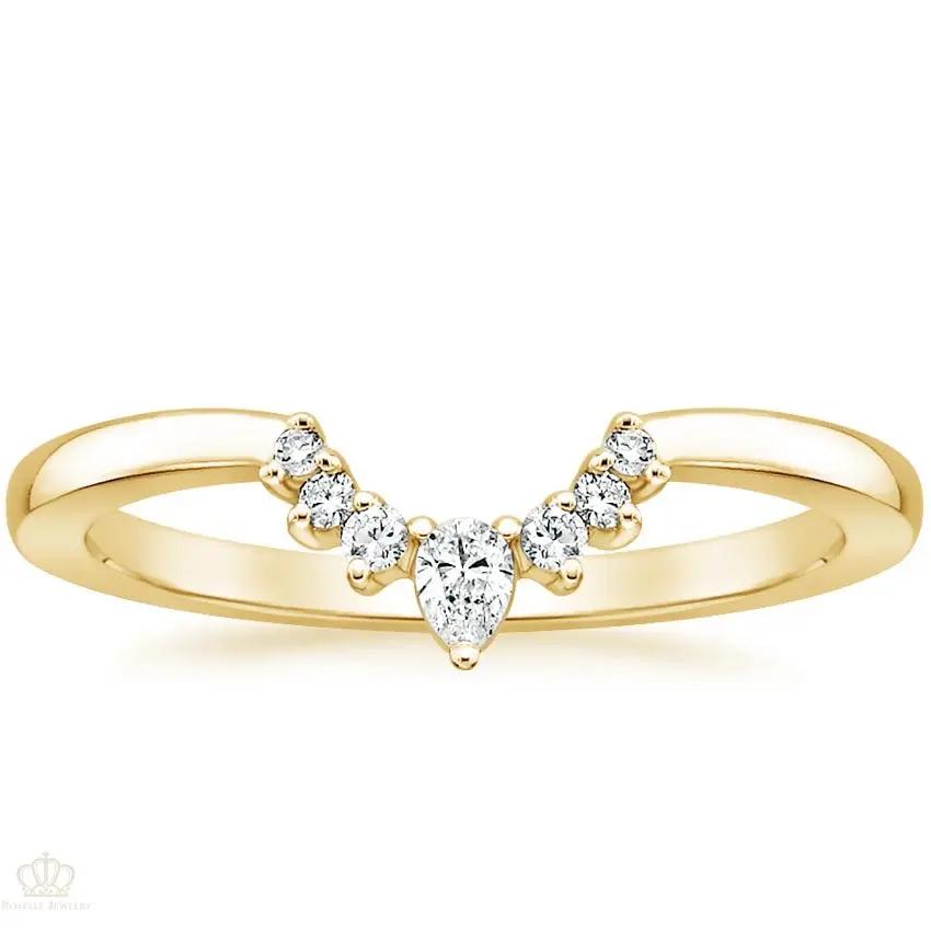 0.10CTW Lunette Diamond V Shape Wedding Band Ring - LR32 - Roselle Jewelry