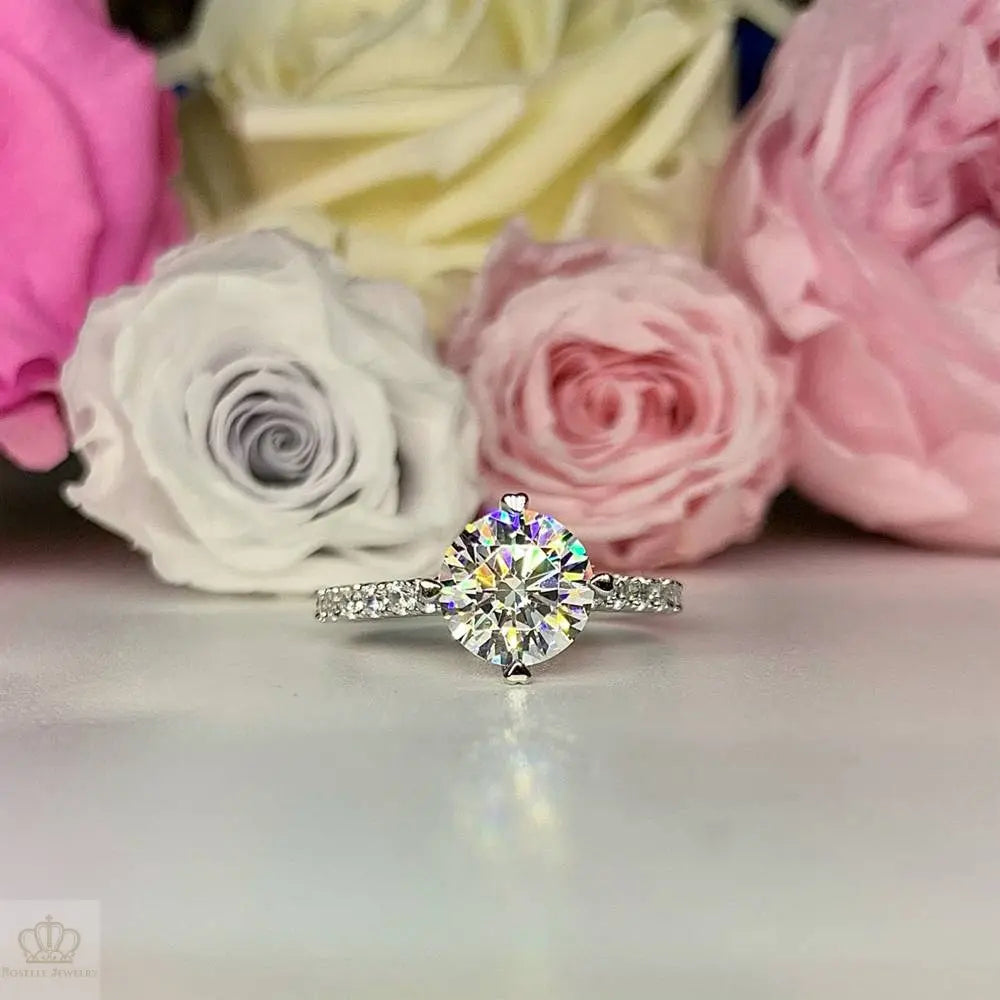 Four Prong Side Stone Engagement Ring - T23 - Roselle Jewelry