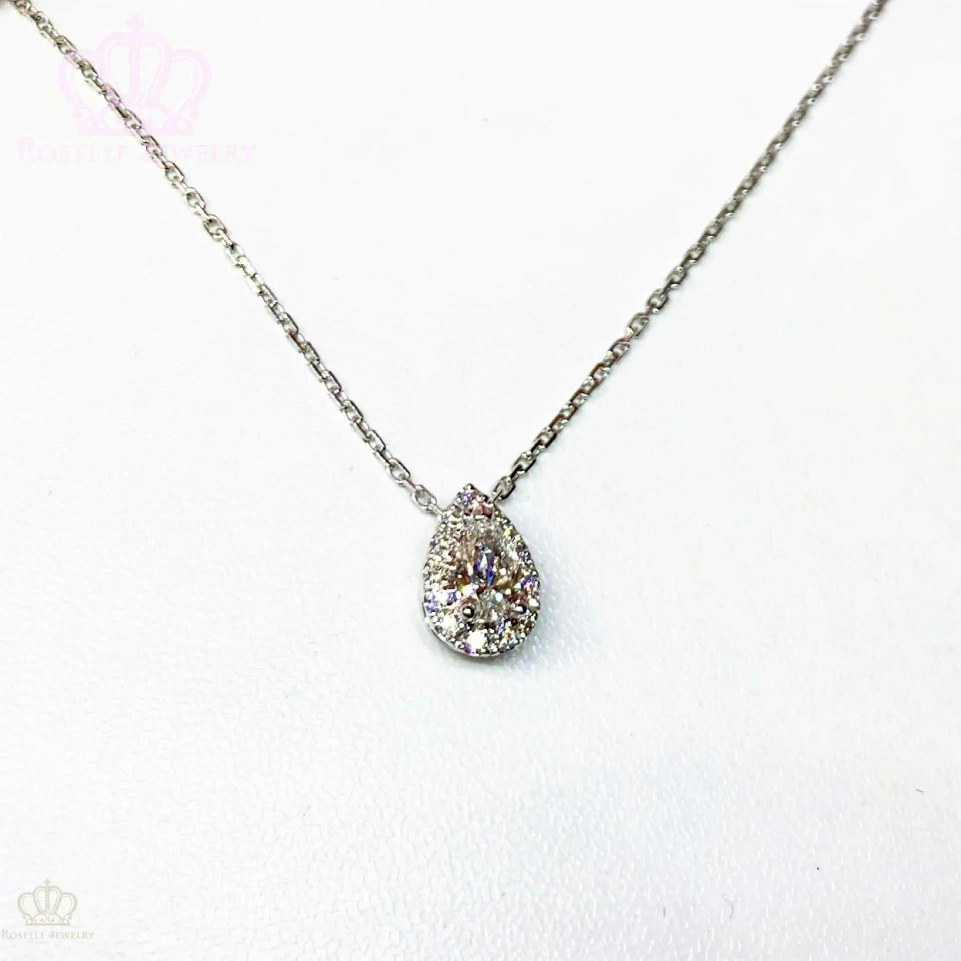 0.43CTW Pear Cut Lab Grown Diamond Side Stone Halo Pan Necklaces - LC2 - Roselle Jewelry