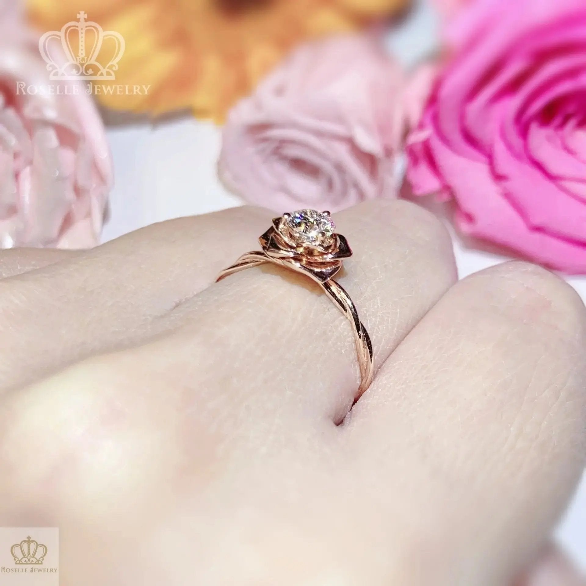 0.30CT Floral Rose Solitaire Engagement Ring - LGR012 - Roselle Jewelry