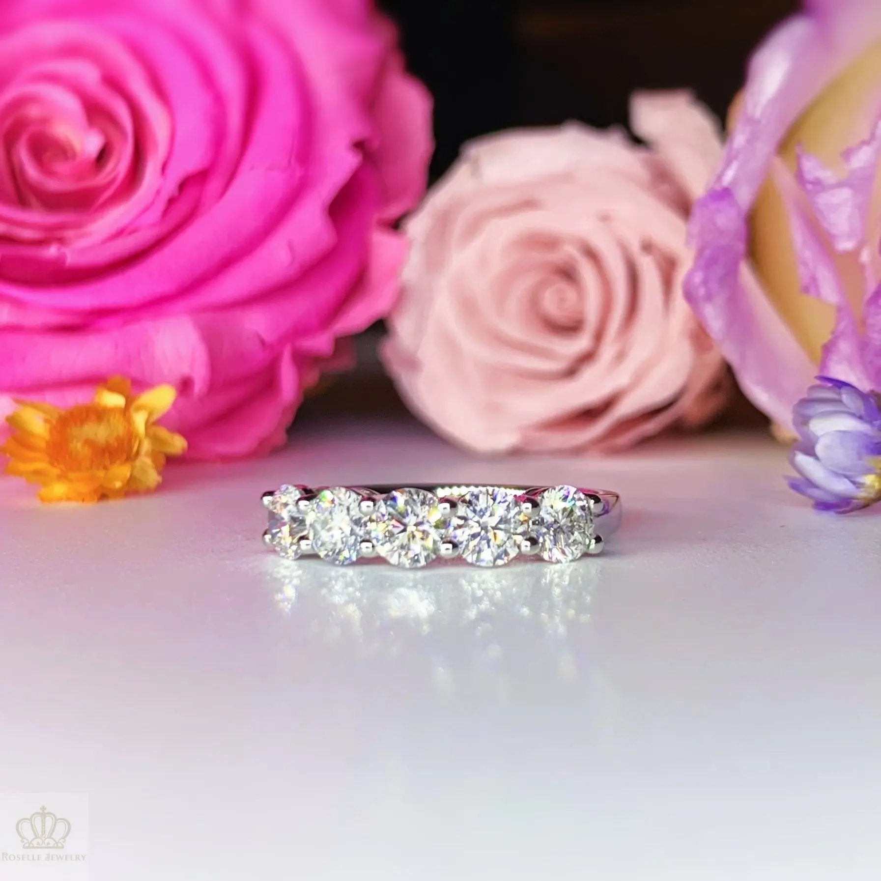 1.25CTW Five Stone Half Eternity Wedding Ring - LGR016 - Roselle Jewelry