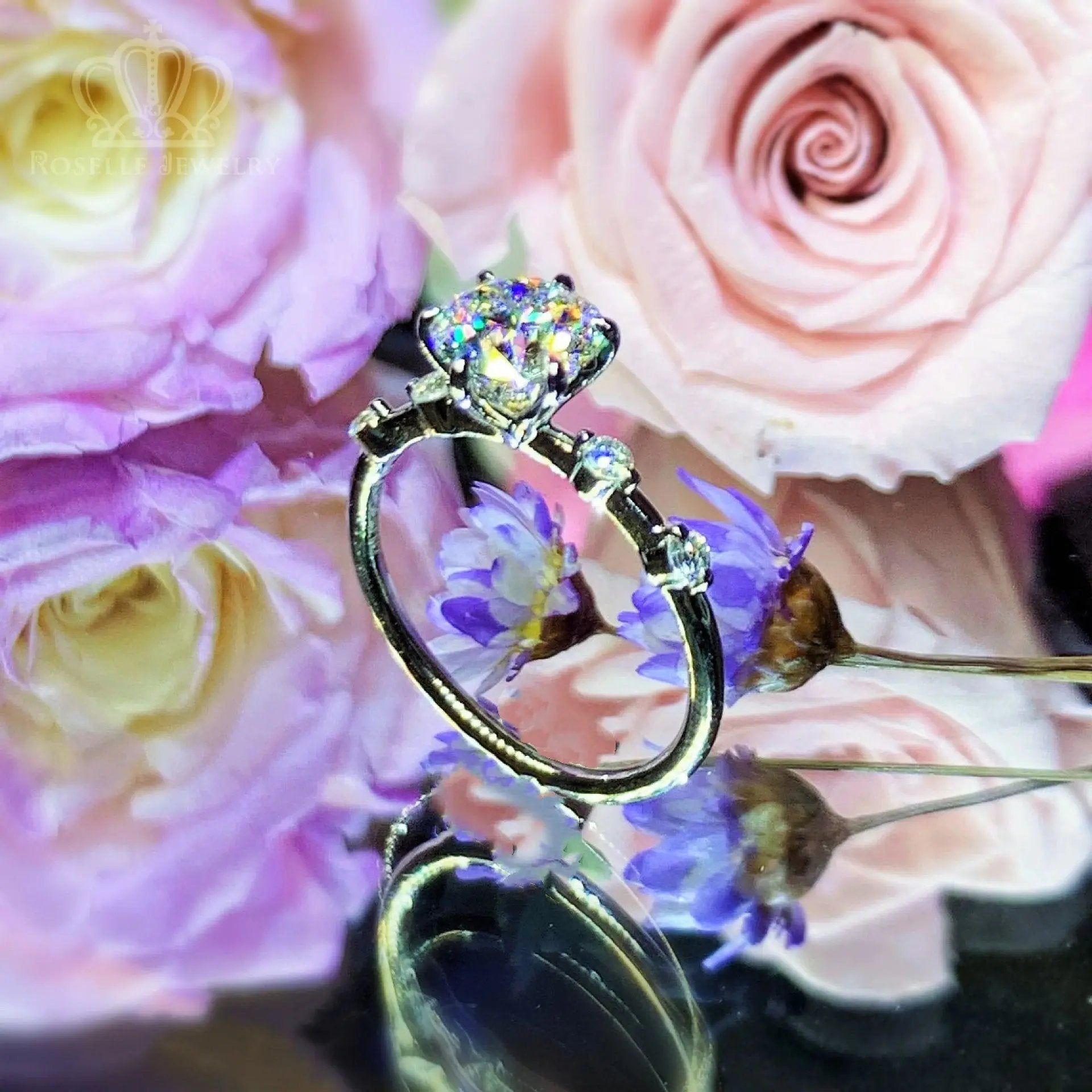 1.21CTW Lab Grown Side Stone Diamond Engagement Ring - LGR015 - Roselle Jewelry