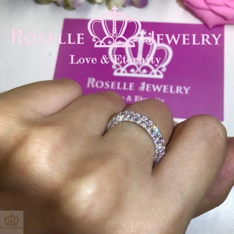 Three sided stone wedding ring - BA33 - Roselle Jewelry