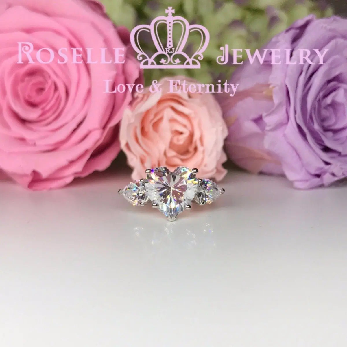 Heart Shape Three Stone Engagement Rings - T19 - Roselle Jewelry