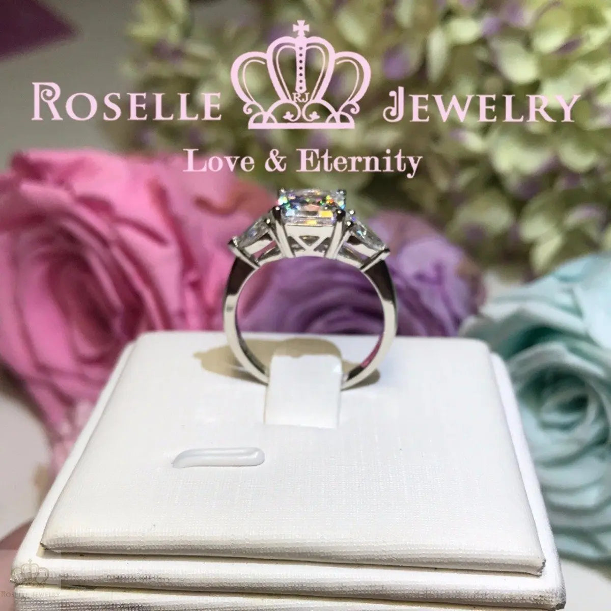 Princess Cut Three Stone Engagement Rings - T18 - Roselle Jewelry