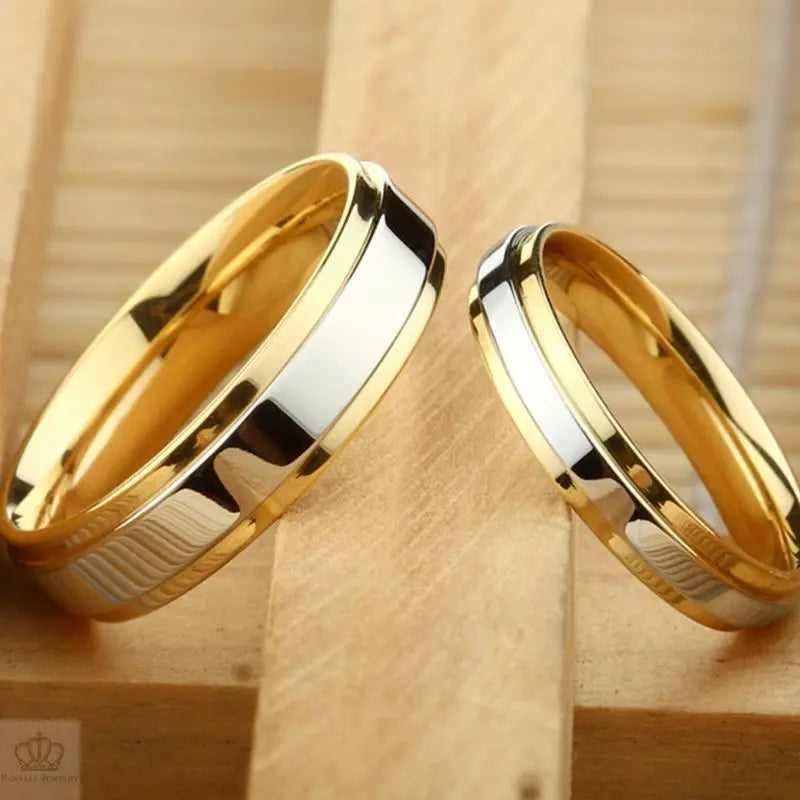 Two Tone K Gold Couple Rings Wedding Ring Set - WM7 - Roselle Jewelry