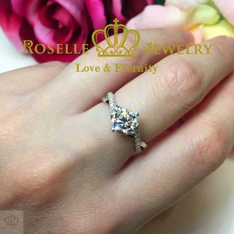 Four Prong Twist Side Stone Engagement Ring - T6 - Roselle Jewelry