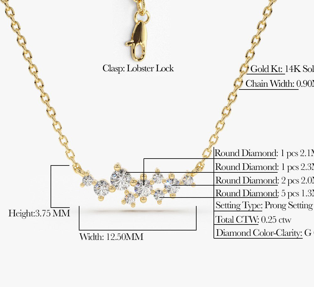 OBFJ1645 - Nine Diamond Cluster Necklace necklace in selectable metal and diamond options - Roselle Jewelry view 5