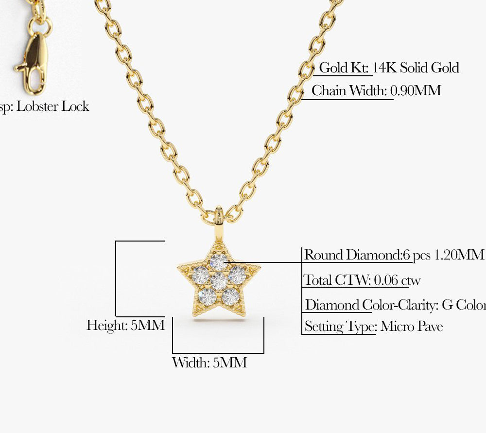 OBFJ1732 - 14K Gold Diamond Star Charm Necklace 3