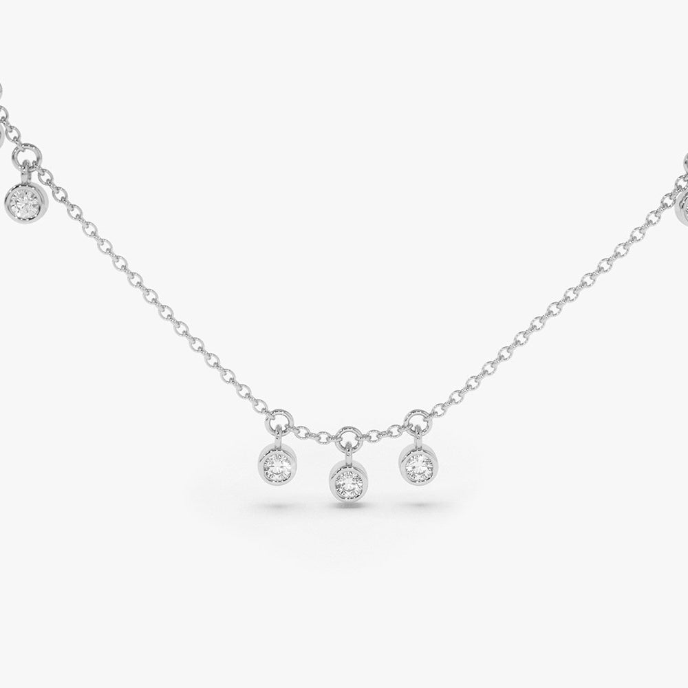 OBFJ1759 - 9 Diamond Dangle Necklace necklace in selectable metal and diamond options - Roselle Jewelry view 5